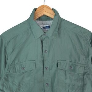 White Sierra Shirt Mens M Green Insect Shield Long Sleeve Button Up Nylon Hiking
